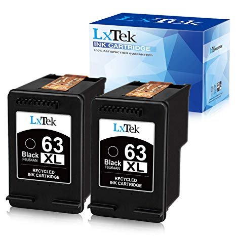 LxTek Remanufactured Ink Cartridge Replacement for HP 63XL 63 XL to use with Officejet 5255 5258 3830 3833 4650 Envy 4520 4516, DeskJet 1112 2132 3632 Printer, (2 Black) High Yield, New Updated Chip