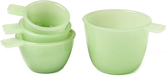 Set of 4 Jade Green Glass Measuring Cups - Vintage Country Kitchen Accents