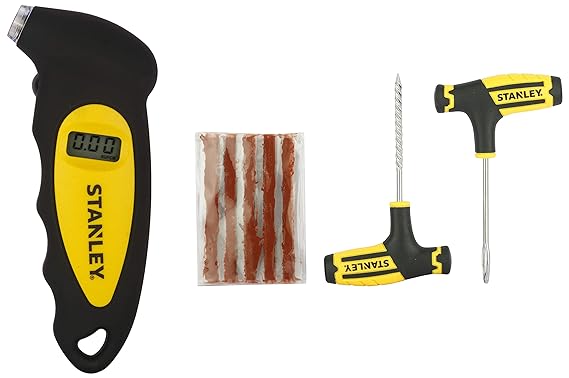 STANLEY STHT80891-0 Flat Tubeless Tyre Repair Kit with STANLEY STHT80874-0 Digital Tyre Pressure Gauge