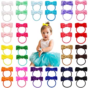 40PCS 2Inch Baby Girls Bow Hair Ties Tiny Velvet Bows Elastic Hair Bands Ponytail Holders Hair Accessories for Infants Toddlers Kids Children in Pairs