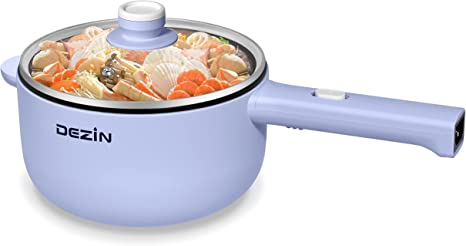 Dezin Electric Hot Pot, 1.8L Non-Stick Sauté Pan, Rapid Noodles Cooker, Mini Pot for Steak, Egg, Fried Rice, Ramen, Oatmeal, Soup with Power Adjustment, College Dorm Room Essential(Egg Rack Included)