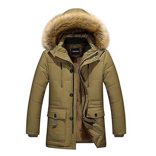Nantersan Men's Winter Thicken Cotton Jacket With Faux Fur Hood Length Parka Coat