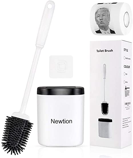 Newtion Toilet Brush with Holder Bathroom, Toilet Bowl Cleaner Brush with Trump Toilet Paper White Toilet Brush Cleaner Set