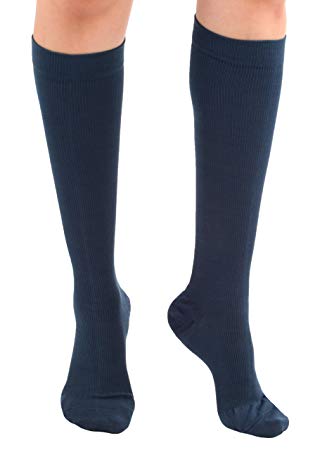 Graduated Cotton Compression Socks - Unisex Firm Support 20-30mmHg, Support Knee High's - Closed Toe, Color Navy, Size Large- Absolute Support, Sku: A105