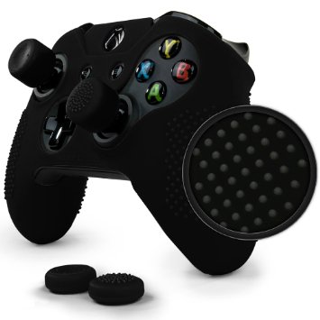 ParticleGrip STUDDED Skin Set for Xbox One by Foamy Lizard reg PATENT PENDING Silicone Skin Cover Antislip Studs PLUS a matching set of 4 AceShot Analog Thumb Grips BLACK