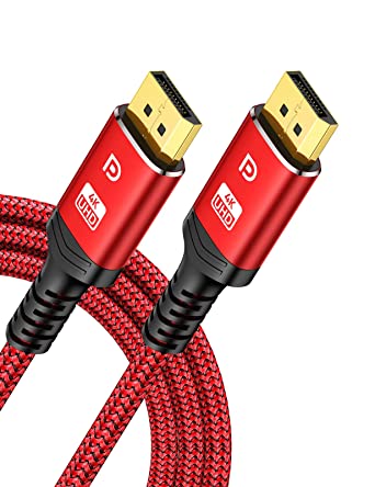 DisplayPort Cable 6.6FT, ALCLAP 1.2 DP Cable[4K@60Hz, 2K@165Hz, 2K@144Hz]Gold-Plated Braided Ultra Display Port Cable High-Speed DP to DP Cable for 3D, Laptop, PC, Gaming Monitor, TV - Red