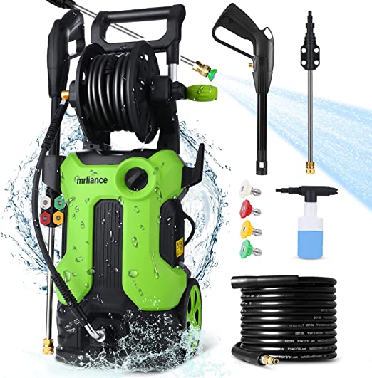 Electric Pressure Washer, 2.1GPM Professional Electric Pressure Cleaner Machine with 4 Nozzles, Foam Cannon, 2000W High Power Washer with Soap Tank, /Car/Driveway/Patio Clean, Green