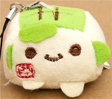 green Hannari Tofu plush cellphone charm Japan kawaii