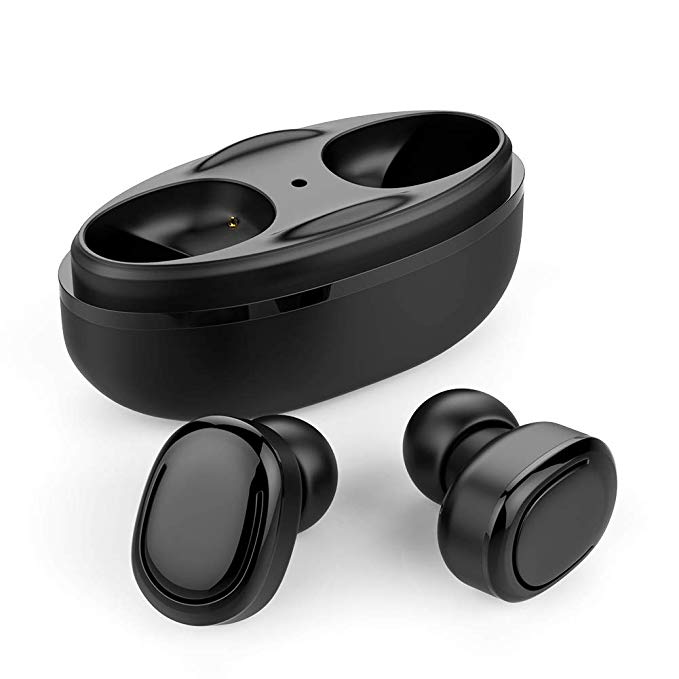 GEJIN Wireless Bluetooth Headphones, 3D Stereo Sound Wireless Earbuds,Built in Microphone & Dual Speakers,Waterproof Sports Earphones with Noise Cancelling Earbuds - Black