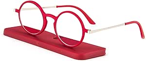 KoKoBin Ultra-thin flat anti-blue round reading glasses,unbreakable pocket-sized anti-glare glasses,Red 1.00