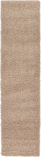 Unique Loom Solid Shag Collection Taupe 3 x 10 Runner Area Rug (2' 6" x 10')