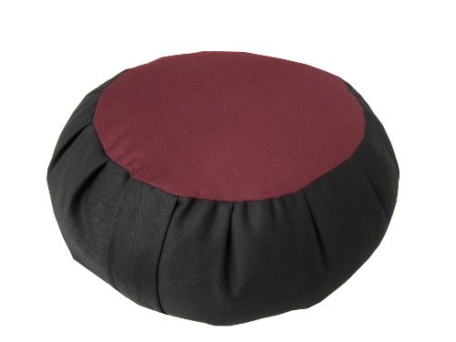 Buckwheat Zafu Meditation Cushion, Black with Burgundy Center