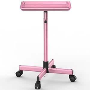 TASALON Premium Salon Tray on Wheels, Aluminum Salon Rolling Tray Trolley for Salon Essentials, Adjustable Height Provides Ample Storage for Hairstylist Tray, Tattoo Tray and Clinic Tray Use - Pink