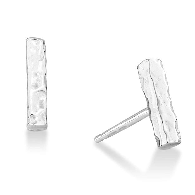 MiaBella 925 Sterling Silver Hammered Minimalist Flat Bar Dainty Stud Earrings, Jewelry for Women Teen Girls, Made in Italy