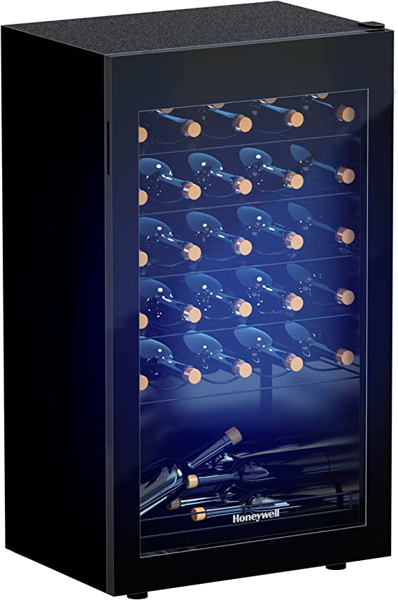 Honeywell 34 Bottle Compressor Wine Cooler Refrigerator, Large Freestanding Wine Cellar For Red, White, Champagne or Sparkling Wine, Digital Temperature Control, Stainless Steel