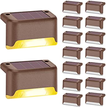 Aogist Solar Step Lights,Solar Deck Lights,16 Pcs Waterproof Outdoor Led Solar Lamp for Steps,Fence,Deck,Pathway,Railing and Stairs (Brown)
