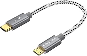 USB Type C to Micro USB Cable, CableCreation 0.65 ft Cotton Braided OTG Cable Hi Speed 480Mbps, for Android Devices, 0.2M/ Space Gray