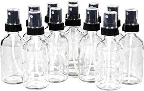 Vivaplex, 12, Clear, 1 oz Glass Bottles, with Black Fine Mist Sprayers