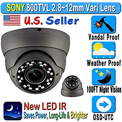 800TVL 960H 36IR HD Night Vision 2.8-12mm Vari-focal lens Vandal Weather Proof In/Outdoor CCTV Dome Camera Black Color