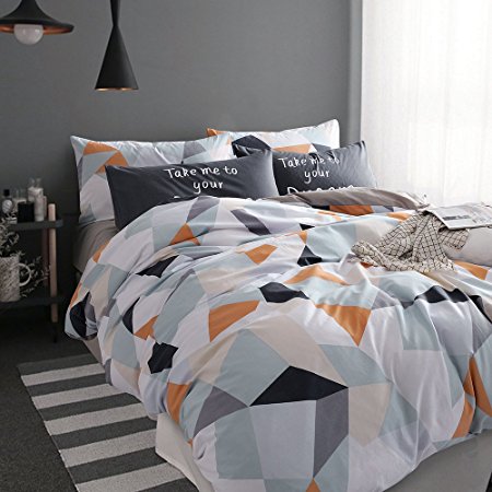 Vougemarket Diamond Pattern Design 100% Cotton Duvet Cover Sets(Queen,King),1 Duvet Cover + 2 Pillow Shams with Zipper Closure-Full/Queen,Diamond