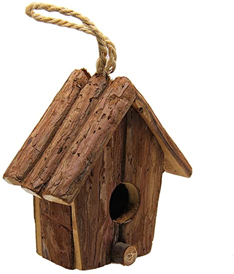 winemana Wooden Bird House, Outside Hanging Bird House for Small Bird, Made of Natural Bark