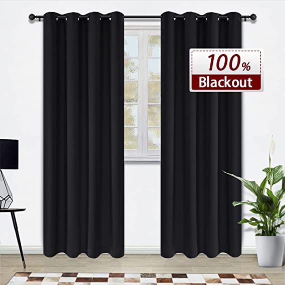 Blackout Curtains 84 Inch Length 2 Panels Set, INOVADAY Black Blackout Curtains for Bedroom, Room Darkening Curtains Grommet Top Window Curtains for Living Room, W50 x L84