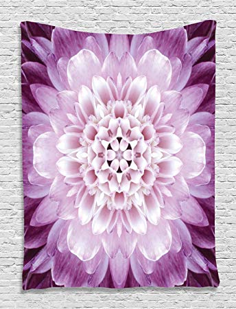 Ambesonne Purple Tapestry Dahlia Flower, Floral Macro Close Up Photography Mandala Design Theme, Bedroom Living Kids Girls Boys Room Dorm Accessories Wall Hanging Tapestry, Pink Purple