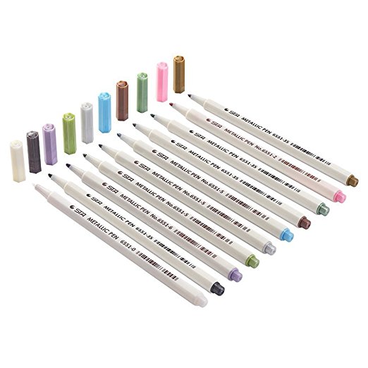 ihreesy Artist markers pen,10 Set of Metallic Colors Brush Pens with Felt and Fine Tip