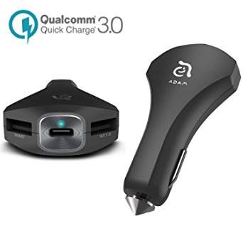 Lightning Fast 3 Port Quick Car Charger for Smart Phones and Devices, 4x Faster Than Normal Chargers, Highest Quality and Speed Available for iPhone, Apple, Android, Tablets, Laptops, USB Type-C Black