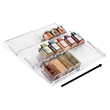 mDesign Expandable Spice Rack Organizer for Kitchen Drawer - Clear