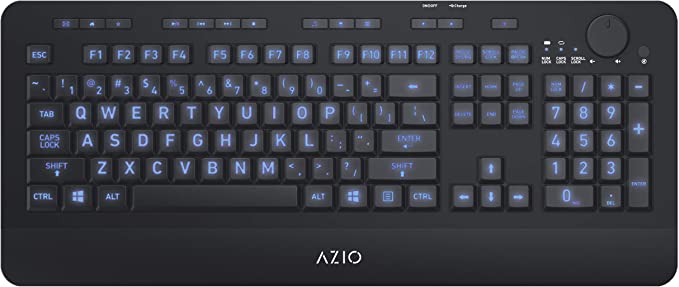 Azio Vision Backlit USB Keyboard - with Large Print Keys and Blue Backlight Color KB510W (Wireless)