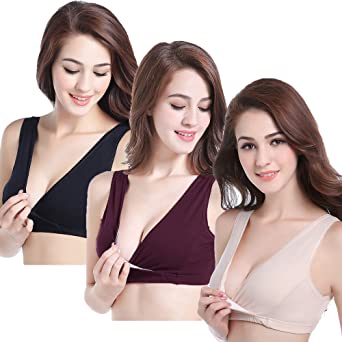 CAKYE 3 Pack Maternity Nursing Bra for Sleep Cotton Breastfeeding Bras