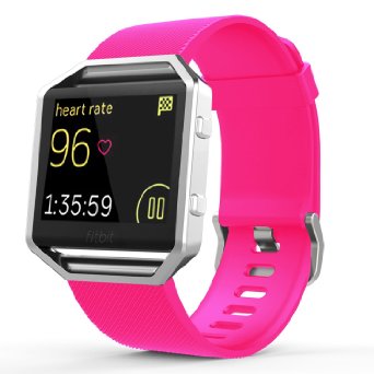 Fitbit Blaze Accessories Classic Band Small, UMTele Soft Silicone Replacement Sport Strap Band with Quick Release Pins for Fitbit Blaze Smart Fitness Watch Hot Pink, Frame Not Included (5.5"-6.7")