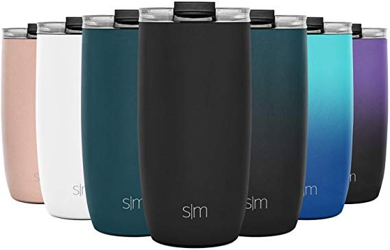 Simple Modern 16oz Voyager Travel Mug Tumbler w/Clear Flip Lid & Straw - Coffee Cup Vacuum Insulated Flask 18/8 Stainless Steel Hydro Water Bottle -Midnight Black