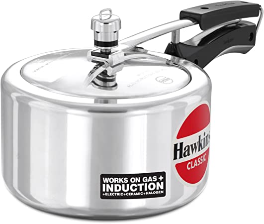 Hawkins Classic 3 liter inner lid aluminum pressure cooker, induction cooker, wide design pan cooker, best cooker, silver (ICL3W)