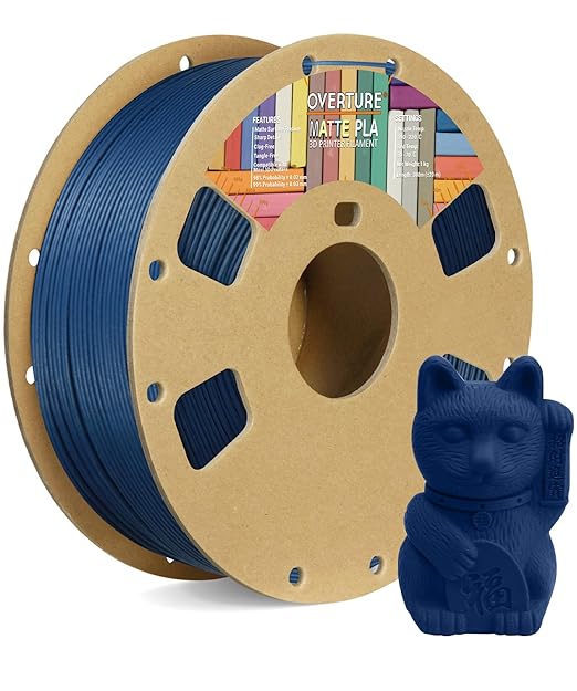 OVERTURE PLA Matte Filament 1.75mm, Matte PLA Roll 1kg Cardboard Spool (2.2lbs), Dimensional Accuracy  /- 0.03 mm, Fit Most FDM Printer (Matte Navy Blue)