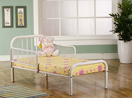 Kings Brand Furniture Metal Toddler Bed Frame with Rails, White