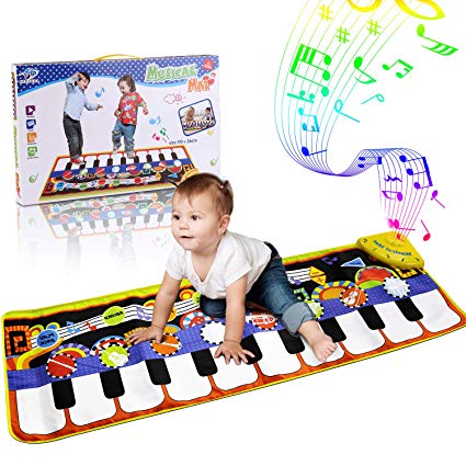 RenFox Kids Musical Mats, Music Piano Keyboard Dance Floor Mat Carpet Animal Blanket Touch Playmat Early Education Toys for Baby Toddler Infants Girls Boys(43.3x14.2in)