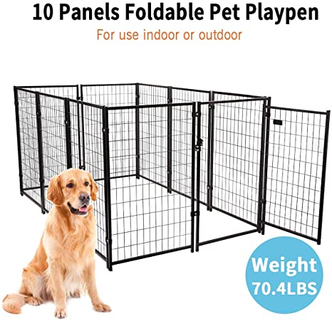 JAXPETY 47”H Large Dog Pens 10-Piece Pet Playpen Heavy-Duty Metal Fence Dog Kennels Enclosure, Outdoor & Indoor, Black