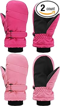 SATINIOR 2 Pairs Kids Snow Mittens Waterproof Winter Ski Gloves Warm Thicken Snow Gloves for Girls Boys