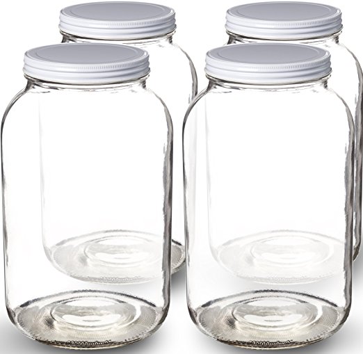 Paksh Novelty Wide Mouth 1 Gallon Clear Glass Jar   Metal Lid With Airtight Liner Seal • Use for Fermenting Kombucha / Kefir, Storing and Canning • USDA Approved, Dishwasher Safe (4)