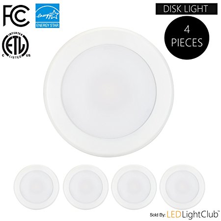 (4-Pack)- 5/6” Dimmable LED Disk Light Flush Mount Ceiling Fixture, 15W (120W Replacement), 5000K (Day Light), ENERGY STAR, Installs into Junction Box Or Recessed Can, 1200Lm