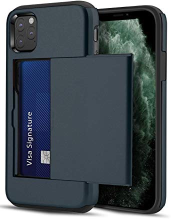 LUUDI Case for iPhone 11 Pro Case Wallet Protective Slim Shell Card Holder Sliding Cover Credit Card Slot Scratch Resistant Dual Layer Shockproof Bumper Case for iPhone 11 Pro 5.8 inches Navy