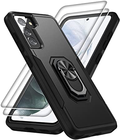 Rebex for Samsung Galalxy S21 /S21 5G Case,with Screen Protector Rotating Ring Kickstand Holder Grip Tough Shockproof Armor Protective Case for Galaxy S21 5G (Black)