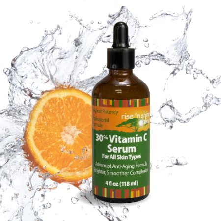 4 Oz 30 Vitamin C Serum with Hyaluronic Acid - FREE EBOOK - Stimulates Collagen for Anti Aging Repairs Dark Circles Around Eyes and Sun Damage for Skin Face and Neck Fades Age Spots and Wrinkles