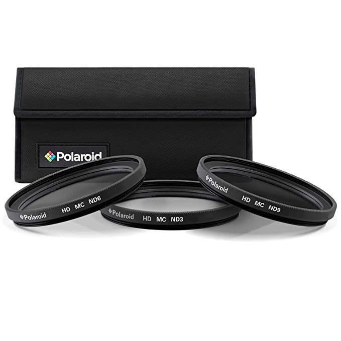 Polaroid Optics- 40.5mm Neutral Density Filter kit w/ [ND3, ND6 & ND9] Filters for Light, Exposure & Shutter Control Includes Nylon carry Case- Compatible w/ALL Popular Camera Lens Models