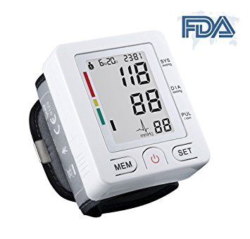 Fam-health Automatic Wrist Blood Pressure Monitor FDA Approved with Portable Case, Two User Modes, Adjustable Wrist Cuff,IHB Indicator and 90 Memory Recall --- White [2017 NEW VERSION] (White)