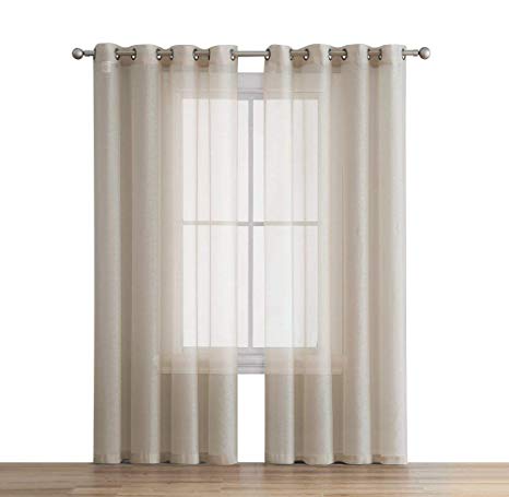 HLC.ME 2 Piece Semi Sheer Voile Window Treatment Curtain Grommet Panels for Bedroom & Living Room (54" W x 84" L, Beige)
