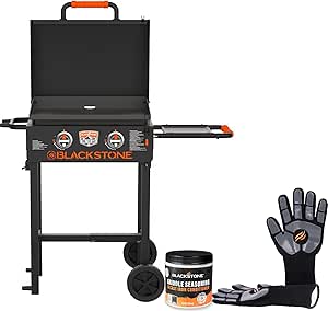 22 inch Blackstone Griddle with Hood and Grill Stand, Outdoor Flat Top Grill Propane Portable Gas Grill for Camping and BBQ Grill with Blackstone Seasoning, and Blackstone Griddle Gloves