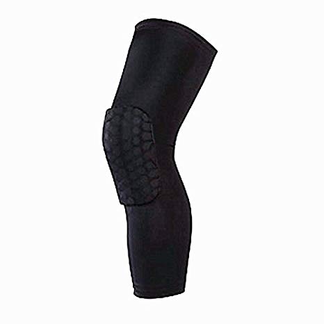 Unisex Protective Lycra Anti-slip, Collision Avoidanc Basketball Shin Support Knee Pad Guard Fitness Sleeve (Long Black M)